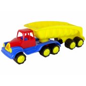 Didelis automobilis su priekaba 45 cm, geltonas
