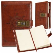 Notebook Diary Password Notebook Eco Leather Brown With Rudder A5