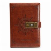 Notebook Diary Password Notebook Eco Leather Brown With Rudder A5