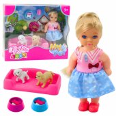 Mini Doll Set with Two Dogs, Bed, Food Bowl