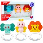 Set of 3 Baby Rattle Teethers Animals