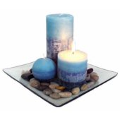 Candles Blueberry set 3pcs Ø6x6cm, Ø6.8x7.4cm, Ø6,8x14cm + plate