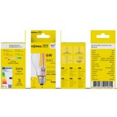 LED Филаментная лампа E27, A60, 6W, 840lm, 3000K, 360°