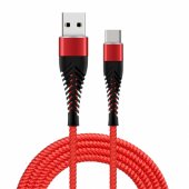 „Fishbone USB-A į USB-C 30W / 3A / 1,5m“, raudonas