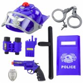 Policijos rinkinys vaikams: šalmas, pistoletas, antrankiai ir priedai, 9 vnt.