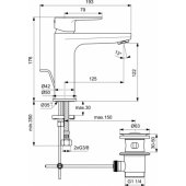 Ideal Standard CERAFINE O H120 basin mixer with pop-up