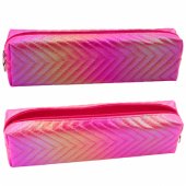 Girl®s Pencil Case Metallic Shiny Herringbone Pink
