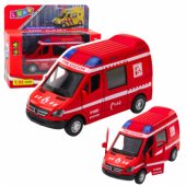 Raudonasis metalinis gaisrinis automobilis, traukiamas atgal, šviesos ir garsai, 1:32