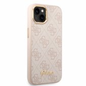 Guess PC/ TPU 4G metalinis dėklas su kameros kontūru, skirtas iPhone 14, rožinis