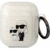 3D Logo NFT Karl and Choupette TPU Glitter Case for Airpods 1/ 2 White
