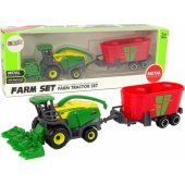 Harvester with Trailer Agricultural Machine Green Red