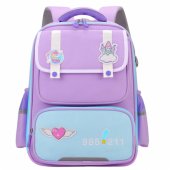 Mokyklinė kuprinė su antsiuvais, krūtinės dirželiu, violetinė, 16 l