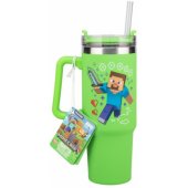 Minecraft žalias 900 ml izoliuotas puodelis ir šiaudelis