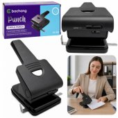 Manual Double Metal Office Punch 65 Sheets Black
