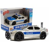 Baterijomis maitinamas policijos automobilis 1:20, su šviesomis ir garsais, sidabrinis
