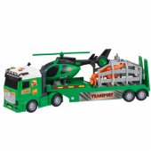 Dinozaurų transporto priemonių rinkinys: sunkvežimis, vilkikas, sraigtasparnis, šviesos, garsas