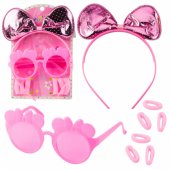 Beauty Set Hairband with Bow Glasses Elastic Bands Pink