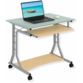Compact Desk for PC Metal & Glass with Wheels 305687
