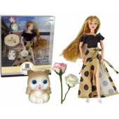 LeanToys Emily lėlė su kate, ilgais rožiniais plaukais