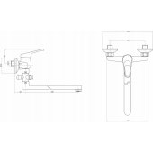 Wall-mounted washbasin mixer with extended spout - hose connection