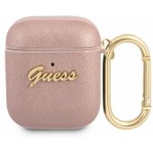 GUA2SASMP Saffiano metal logo case for Airpods 1/ 2 Pink