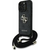 PU dėklas su 4G metaliniu logotipu ir kryžminiu dirželiu, skirtas iPhone 16 Pro, juodas