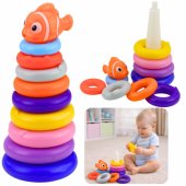 Educational Pyramid Puzzle With Colorful Circles Fish 10 pcs.