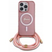 Crossbody Cord Script MagSafe dėklas iPhone 16 Pro, rožinis