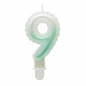 Žvakės papuošimas skaičius 9 (7 cm), baltas / žalias ombre