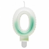 Torto papuošimas Number 0 (7cm), baltas/ žalias ombre