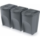 Prosperplast Sortibox šiukšliadėžė atliekoms rūšiuoti, 3 × 35 l, pilka