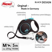 Flexi automatic leash Black Design M tape 5 m color blue.