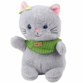 Plush Mascot Cuddly Toy Cat Gray Green Scarf Bow 22cm