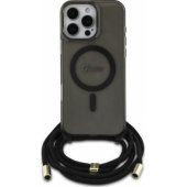 Crossbody virvelė Script MagSafe dėklas, skirtas iPhone 16 Pro Max, juodas