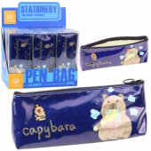 School Pencil Case Kit Capybara Brushing Teeth Navy Blue 20 x 8.5 x 4