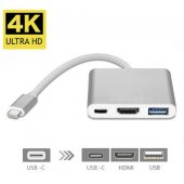 USB-C daugiaprievadis adapteris (USB 3.0 / HDMI / USB Type C) sidabrinis