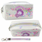 Mokyklinė penalinė su galvos juostele Unicorn Confetti, balta, 20 cm