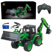 _8416491 Remote Control Backhoe Loader RC Lights Sound Green Huina 1:1