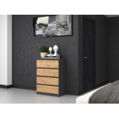 Topeshop KOMODA SZAFKA REGAŁ 4 SZUFLADY M4 ANTRACYT / DĄB ARTISAN