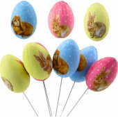 Easter Eggs On A Wire Pick Colorful With Bunnies Decoration 6pcs
