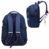 Vaikiška mokyklinė kuprinė su krūtinės dirželiu, tamsiai mėlyna, raketos ir kosmosas, 20L, 41cm