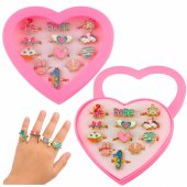 Set of Children®s Rings Adjustable Metal Various Heart Patterns 12 pcs