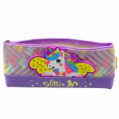 Mokyklinių reikmenų penalas su vienaragiu, violetinis, 20 x 8.5cm