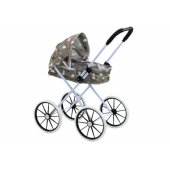 Lėlių vežimėlis dideliais ratais, sulankstomas, žvaigždės ir debesys, pilkas, 60 cm