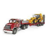MACK Granite vilkikas su žemagrinde priekaba ir JCB 4CX ekskavatorinis krautuvas