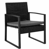 Rattan Garden Furniture Set, Two Chairs, Table, Balcony, Black
