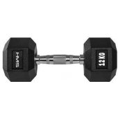HMS Hex Pro rubberized dumbbell 1 x 12 kg.