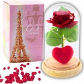 Eternal Rose in Dome with LED Lighting Red with Heart 14x8cm