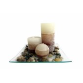 Candles Vanilla set 3pcs Ø6x6cm, Ø6.8x7.4cm, Ø6,8x14cm + plate