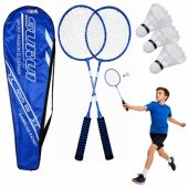 Badminton Set Rackets 3 Shuttlecocks Cover Blue